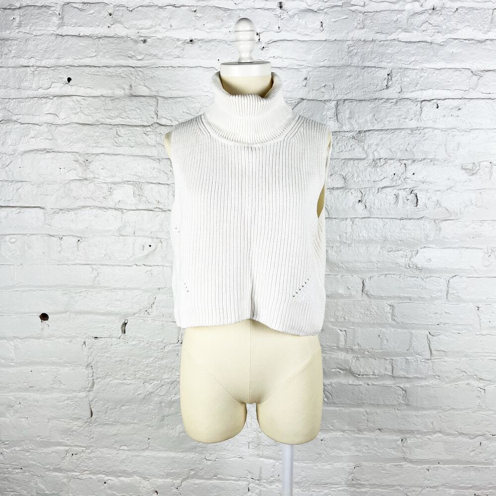 French Connection white cropped turtleneck sleeveless sweater tank top Size L